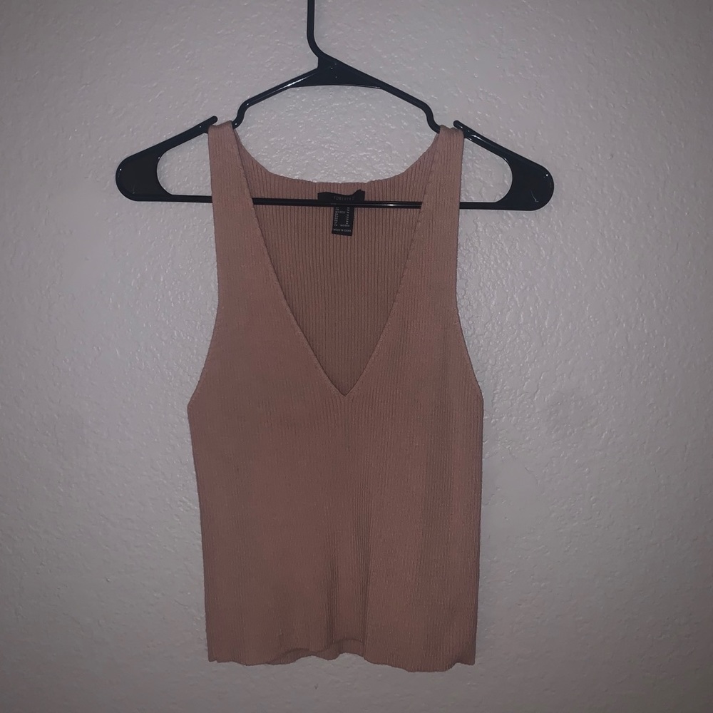 FOREVER 21 PLUNGE RIB KNIT TANK TOP